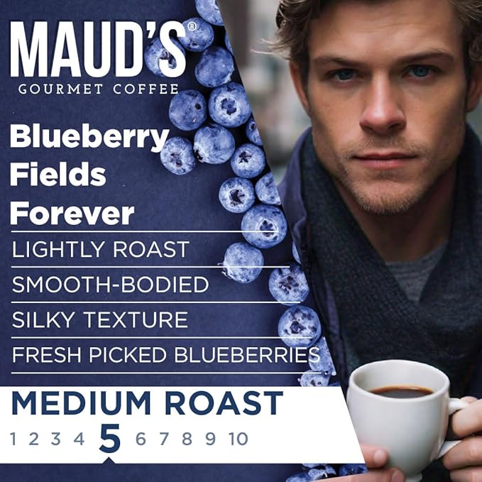 Maud's Blueberry Flavored Medium Roast Ground Coffee, 3 Bags (60oz), 100% Arabica Coffee, 156 Servings