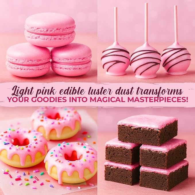 Luster Dust, Pink Luster Dust Edible Cake Decorations, Light Pink Edible Luster Dust for Drinks Cupcake Decorations, Cake Drip, Paint, Light Pink Fondant, Food Coloring