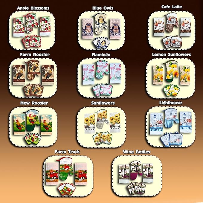 Lobyn Value Packs: 5-Piece Caf챕 Latte Kitchen Towel Set ??Quilted Oven Mitt & 2 Potholders, Perfect for Coffee Lovers
