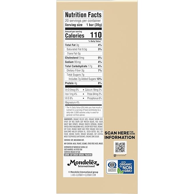 CLIF BAR Minis - White Chocolate Macadamia Nut Flavor - Made with Organic Oats - 4g Protein - Non-GMO - Plant Based - Snack-Size Energy Bars - 0.99 oz. (20 Pack)