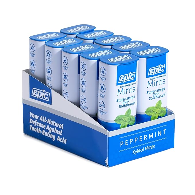 Epic 100% Xylitol Mints - Aspartame Free, Sugar Free - Peppermint Flavored Mints, 55 Pieces (Pack of 10)