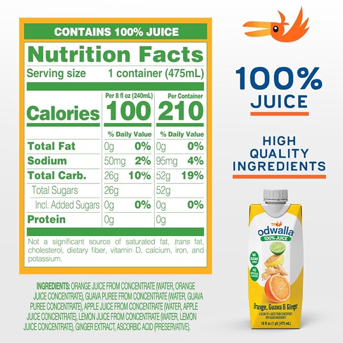 Odwalla Orange, Guava, Ginger Juice ??Natural Ingredients, No Added Sugar, No Artificial Flavors or Colors - 16 oz (12 Pack)
