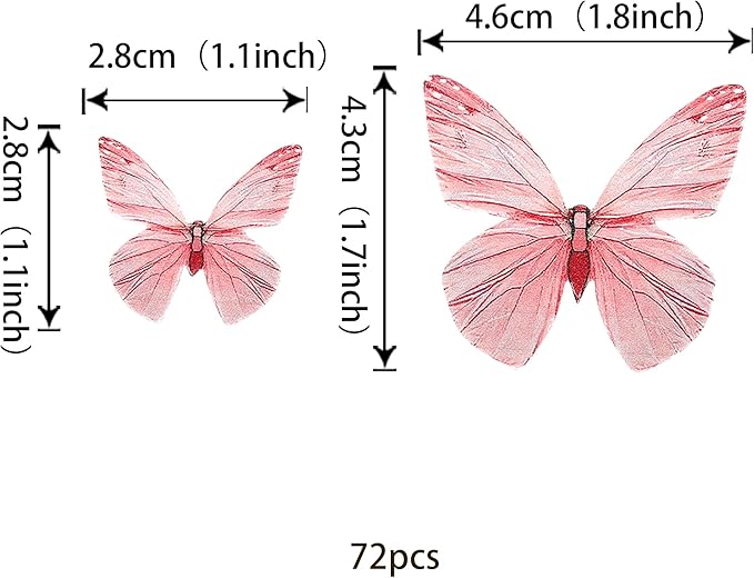 72PCS Edible Butterfly Cupcake Toppers Butterfly Cupcake Picks Edible Butterfly Cupcake Decorations for Butterfly Theme Baby Shower Kids Birthday Party Cake Decorations Supplies Pink