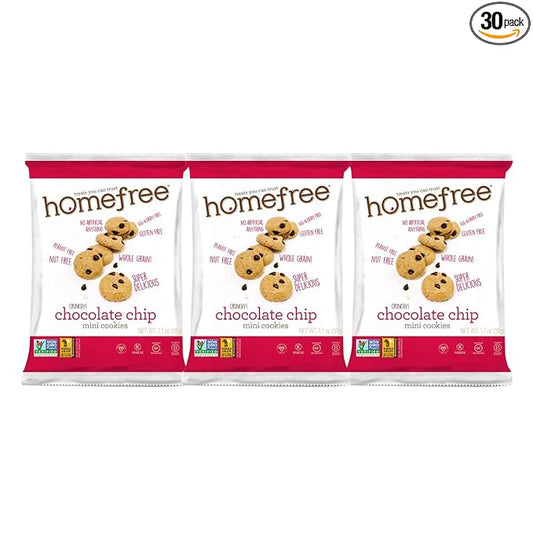 Homefree Treats You Can Trust Gluten Free Mini Cookies, Single Serve, Chocolate Chip, 1.1 Ounce (Pack of 30)