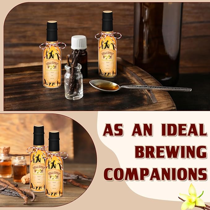 Tioncy 16 Pcs Vanilla Extract Bottles for Homemade Vanilla Jar Glass Bottle with Cap, Shrink Band, Sticker Syrup Gift Food Storage Canister for Bean Sauce Spice(Black,3 oz)