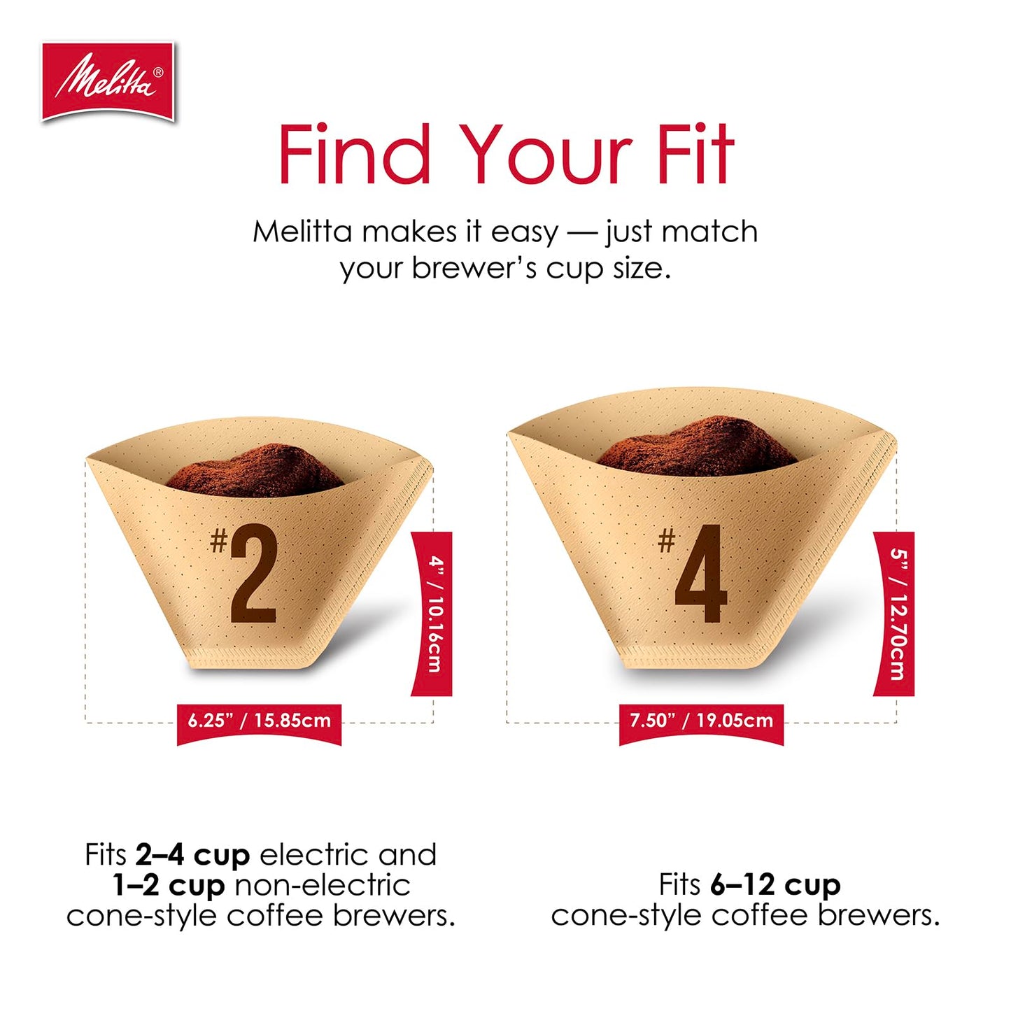 Melitta #2 Cone Coffee Filters, Natural Brown, 100 Count - Fits all 2-6 Cup Cone Coffee Makers and