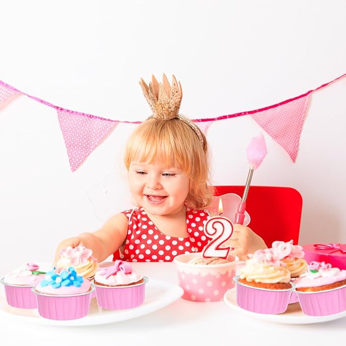 Mini Cake Pans with Lids and Spoons (40 Pack,Pink,5oz) Round Disposable Ramekins - Sturdy Aluminum Foil Cupcake Liners with Lids for Dessert and Party