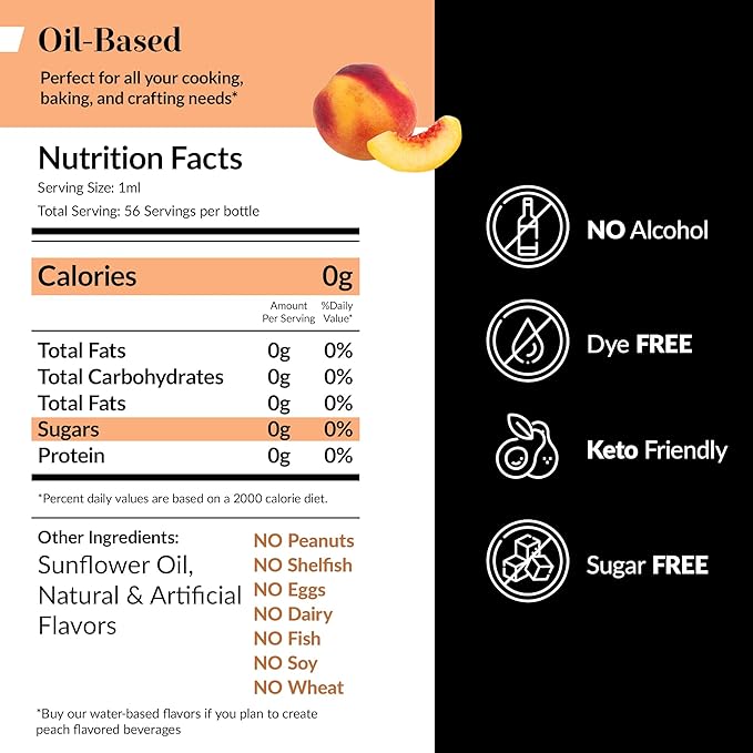 Dolce Flav Peach Extract (Oil-Soluble) 1 Gallon ??Kosher, Sugar-Free, Concentrated Juicy Peach Flavoring for Baking, Chocolates & Desserts