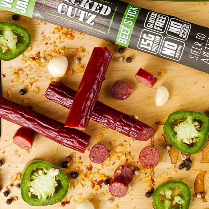 Wicked Cutz Beef Sticks Variety Pack, 4 Flavors & 15g Protein Per Meat Stick, Tender & Easy to Chew USA Made High Protein Meat Sticks, Extra Large Beef Stick, Carnivore Snacks (48 Pack)