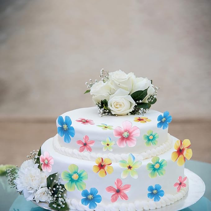 Rsstarxi 35 Pack Edible Flowers Cake Decorations Edible Flowers Cupcake Toppers for Baby Shower Wedding Birthday Anniversary Party Cake Decorations Mixed Size & Colour