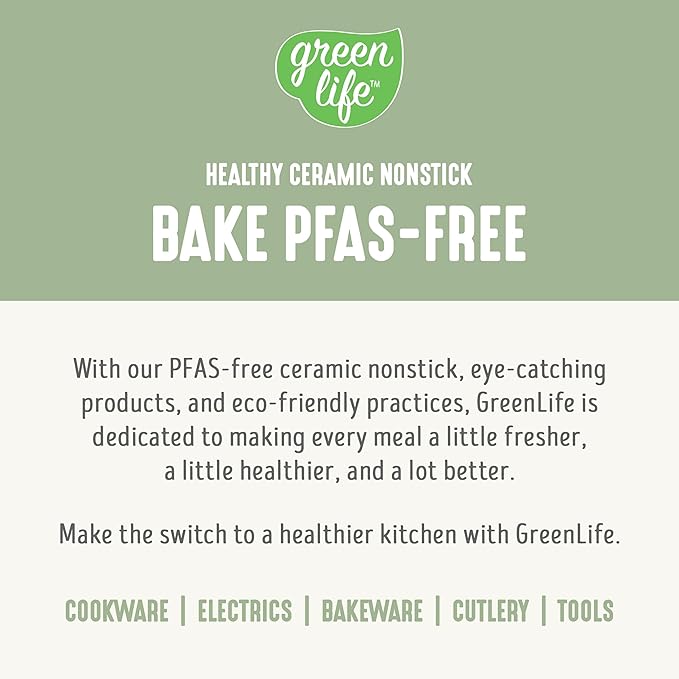 GreenLife 6 Piece Nonstick Bakeware Set, Non-Toxic PFAS-Free Ceramic Oven Pans, Dishwasher & Oven Safe to 450°F, Easy Release Baking Sheet, Loaf Pan, Rectangle & Round Cake, Muffin Pan, Sage
