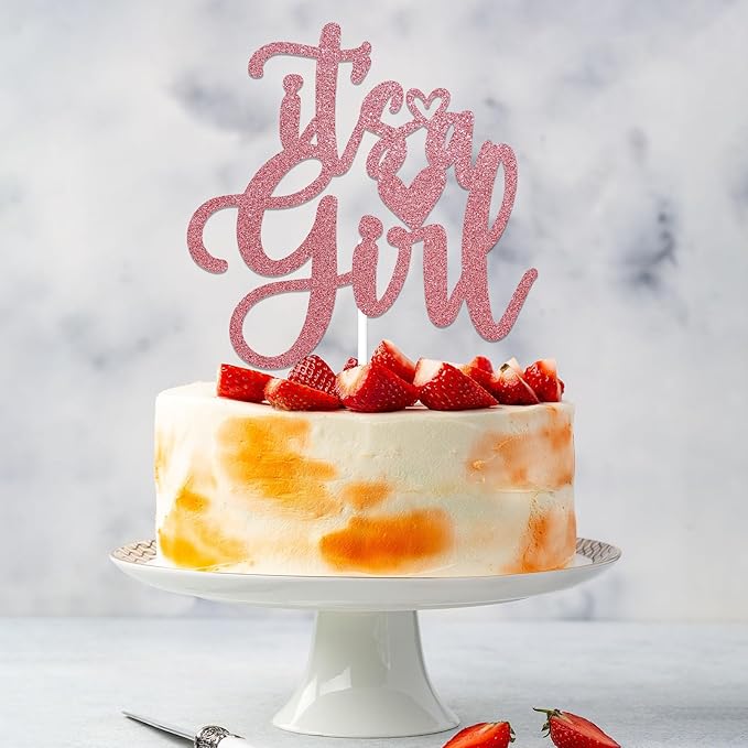 It's a Girl Cake Topper - Welcome Baby Girl Cake Topper, Girl Baby Shower/Gender Reveal Cake Decorations, Sweet Girls Cake Decorations Rose Gold Glitter