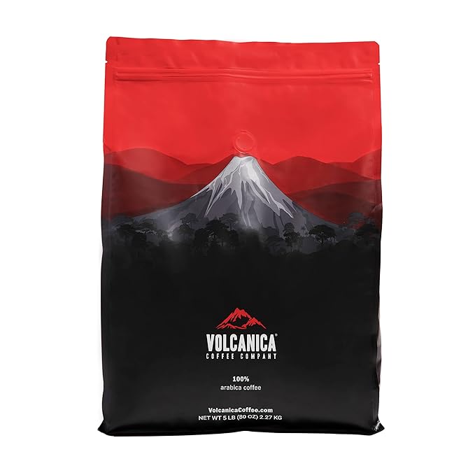 Volcanica House Decaf Coffee, Ground, Swiss Water Processed, Fresh Roasted, 5 lbs