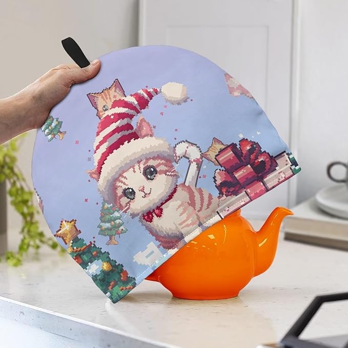 Christmas Cat Tea Pot Cozy for Keeping Warm Teapot Insulation Cover for Home Decor Teapot Cover Cartoon Tea Kettle Dust Cover for Quilt Creative Gifts for Women Wife Mom