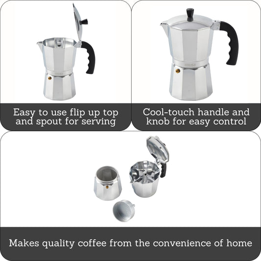 IMUSA 9 Cup Cast Aluminum Stovetop Coffee Maker with Cool-touch Handle