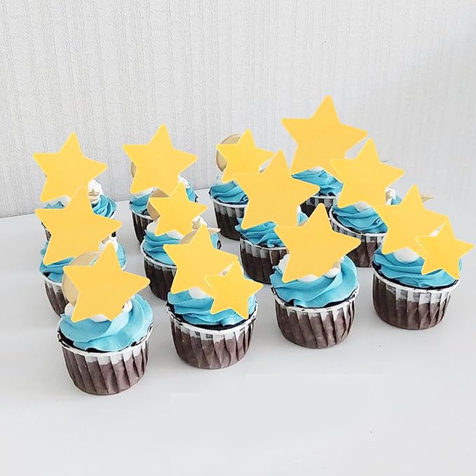 60 Pack Edible Star Cupcake Topper Twinkle Little Star Cupcake Picks Water Paper Little Star Theme Cupcake Decorations for Wedding Engagement Bridal Shower Birthday Party Supplies Yellow