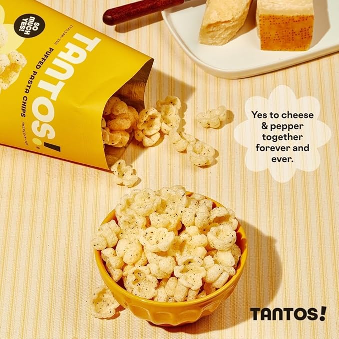 Tantos! Puffed Pasta Chips ??Healthy Pasta Snack by Top Chef Joe Sasto ??Plant-Based, Low Calorie, Crunchy Chips ??Variety Pack ??Marinara, Pesto, Cacio e Pepe, Classico ??Gourmet Bold Flavors (1 oz 6 Pack, Cacio e Pepe)