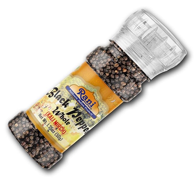 Rani Black Pepper Whole (Peppercorns), Premium MG-1 Grade 1.8oz (51g) Grinder Bottle ~ All Natural | Gluten Friendly | Non-GMO | Kosher | Product of Vietnam | Perfect size for Grinders!