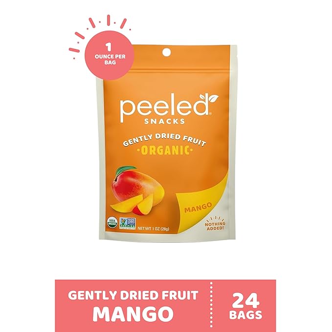 Peeled Snacks Organic Dried Fruit ??Healthy, Vegan Snacks for On-the-Go Lunch and More Mango 1 Oz (Pack of 24)