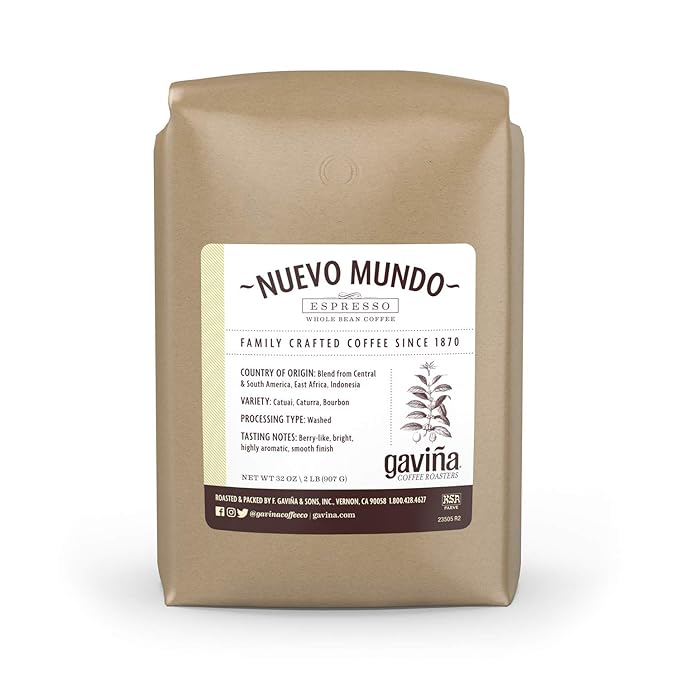 Gaviña Nuevo Mundo Espresso Whole Bean, 100% Arabica Coffee, 32 oz Bag