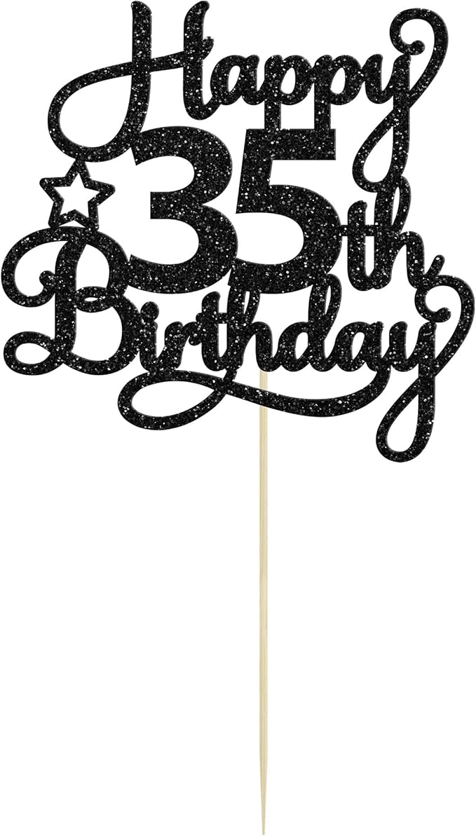 1 Pack Happy 35th Birthday Cake Topper Black Glitter 35 & Fabulous Cheers to 35 Years Old Birthday Cake Pick for Celebrating 35th Birthday Anniversary Party Cake Decorations Supplies