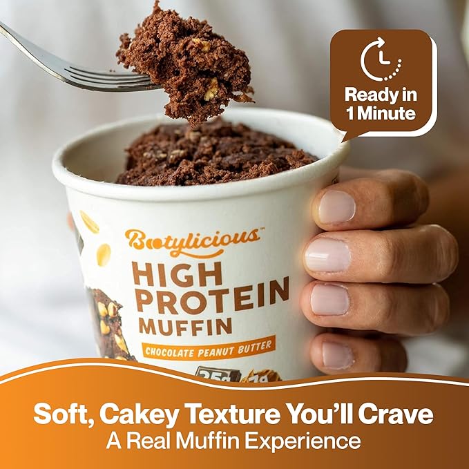 Bootylicious | High-Protein Muffin | 25g Protein, 7g Net Carbs, Low Glycemic Index, 12-Pack (Chocolate Lovers)