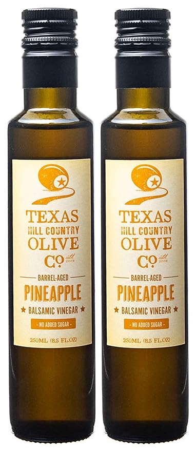Pineapple Balsamic Vinegar - Gourmet Barrel Aged Infused Balsamic Vinegar - Great for Dressing Dipping Glazing - No Artificial Flavors or Added Sugar - Made in Texas (8.5 oz, 2 Pack)