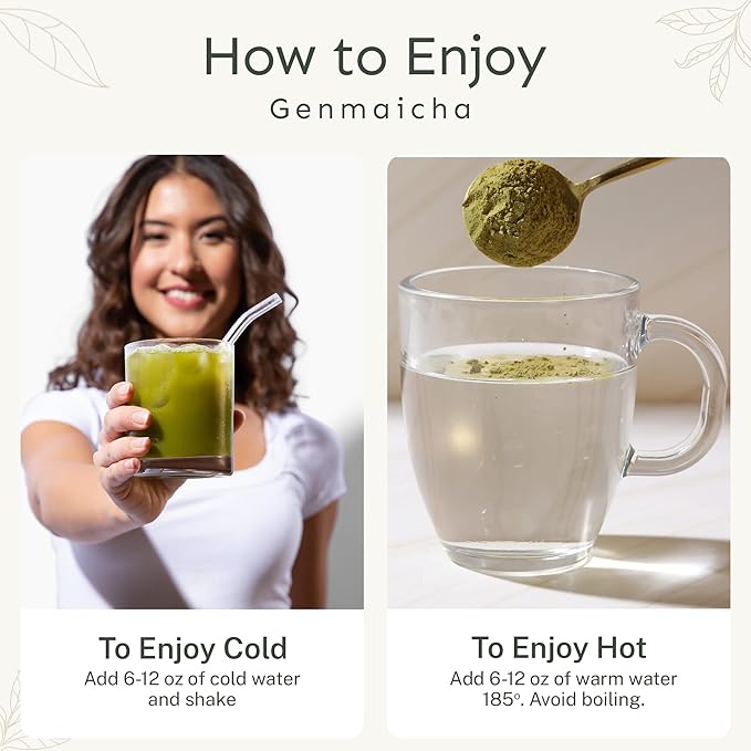 Yu Tea Organic Genmaicha Green Tea Powder | Japanese Green Tea & Roasted Brown Rice | Low Caffeine & Unsweetened | Relaxation, Antioxidants & Digestion | Resealable Pouch, 2.65 oz, 75 Servings