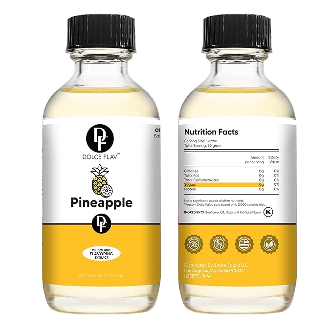 Dolce Flav Pineapple Extract ??2 Ounce Oil-Soluble Kosher, Sugar-Free, Concentrated Tropical Flavor for Candy, Chocolates & Desserts, Includes Measured Dropper