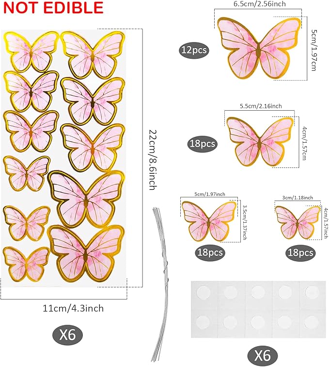 66 Pcs Butterfly Cupcake Toppers Birthday Party Decor,Pink Gold Cake Topper Picks Decor for Girls Women Wedding Birthday Party Baby Shower Party Wall Decoration