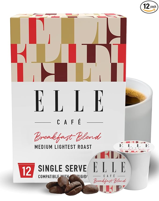 ELLE Café© Breakfast Blend Coffee Pods - 12 Count - 100% Arabica Coffee, Flavor Medium Light Roast - Single-Serve