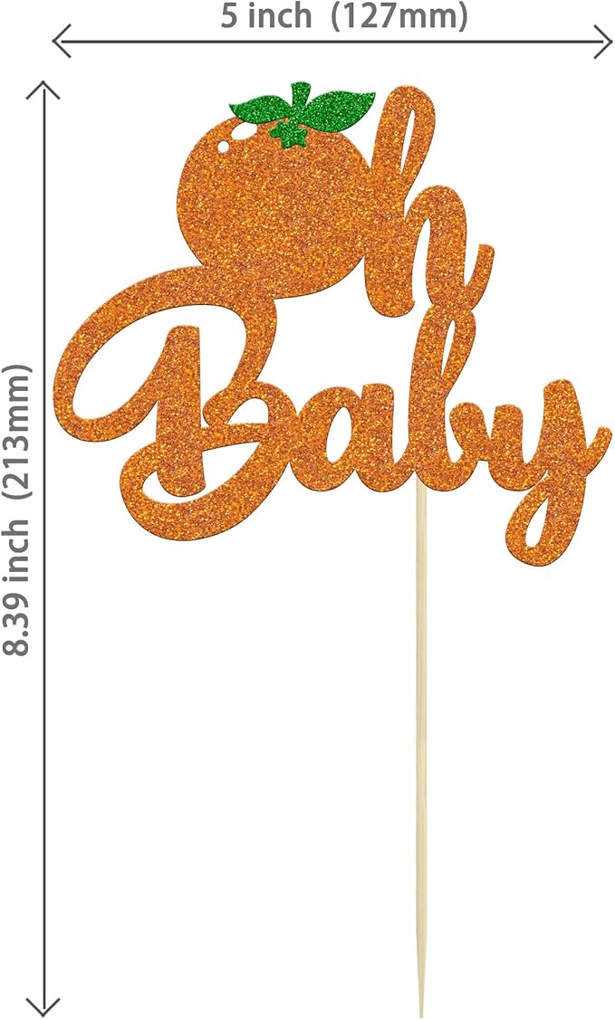1Pc Little Oh Baby Cake Topper Glitter Orange Cake Pick Citrus Fruit Theme Baby Shower Kids Birthday Party Tangerine Clementine Fruit Party Cupcake Decorations Supplies