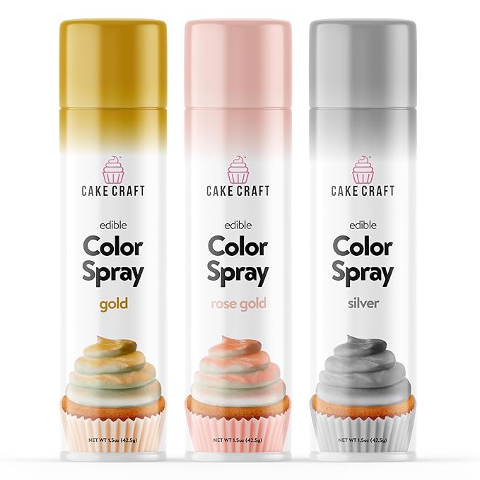 Cake Craft Edible Color Spray 3-Pack ??Gold, Silver & Rose Gold | Food Coloring Spray for Cakes, Cupcakes, Cookies & Desserts | Easy-to-Use Edible Spray Paint for Baking Decoration