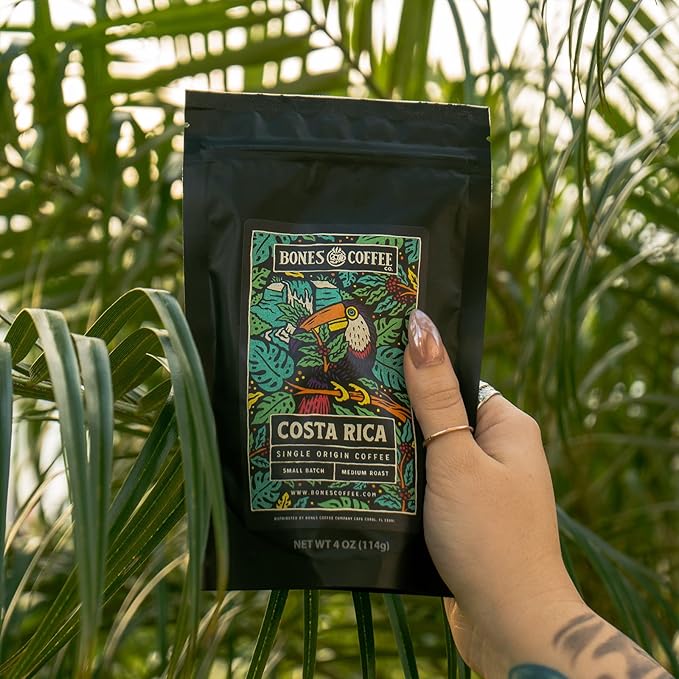 Bones Coffee Company NEW World Tour Sample Pack, Single-Origin Flavored Coffee Medium Roast Arabica Beans Specialty Coffee Gifts Compatible Auto Drip and French Press, 4 oz Pack of 5 Whole Bean