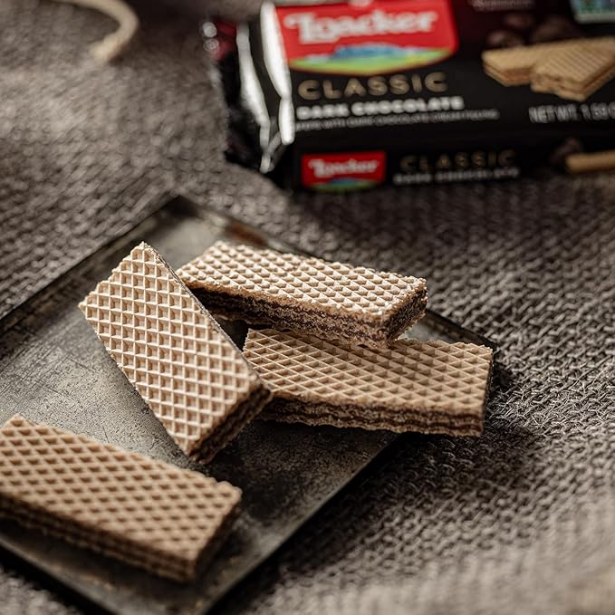 Loacker Classic Dark Chocolate Wafers - Premium Crispy Wafer Cookies with Dark Chocolate Cream Filling - Multipack of 12 Snack Packs - NON-GMO - Sustainably Sourced Cocoa - 45g/1.59oz, Pack of 12