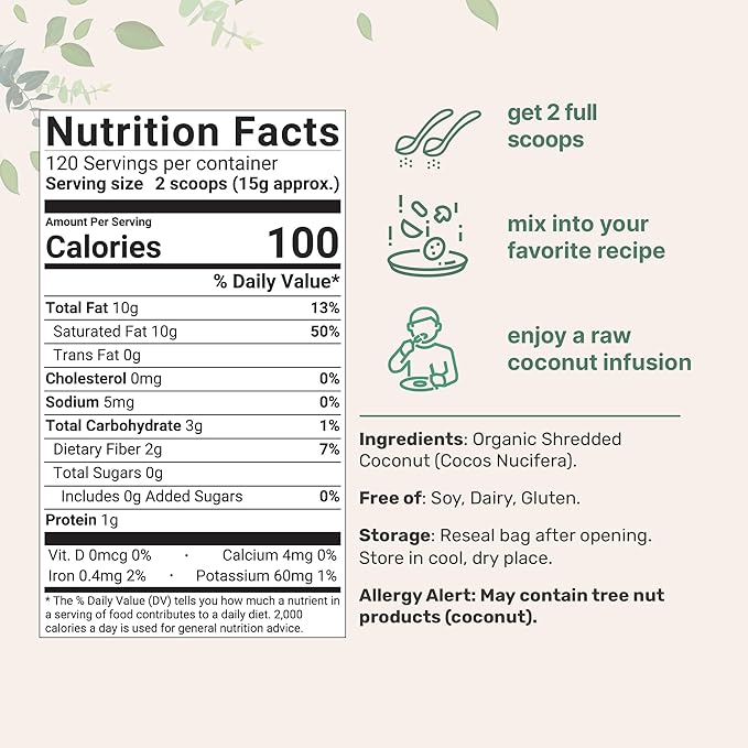 Organic Shredded Coconut Flakes, 4lbs | Raw Unsweetened Flavor, Medium Sized | Great for Baking, Smoothies, or Garnish | Non-GMO, Sugar Free, Keto Friendly