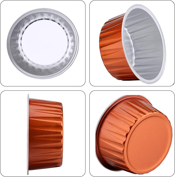 EUSOAR Disposable Ramekins with Lids, 5oz 100pcs Muffin Liners Cups with Lids, Creme Brulee Foil Ramekins, Aluminum Foil Cupcake Baking Cups, for Party Favor Birthday 5 Colors Mixed
