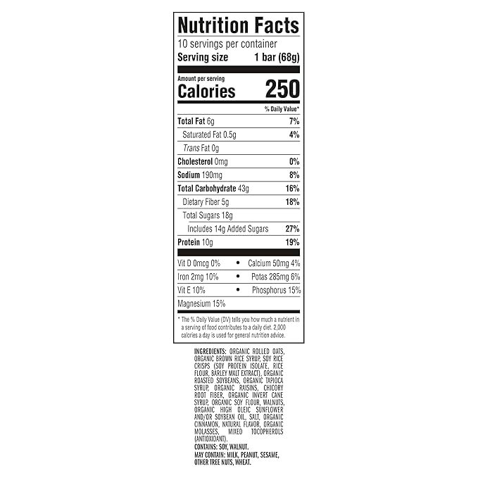 CLIF BAR - Oatmeal Raisin Walnut - Made with Organic Oats - Energy Bars - Non-GMO - Plant Based Protein Bars (10 Pack)