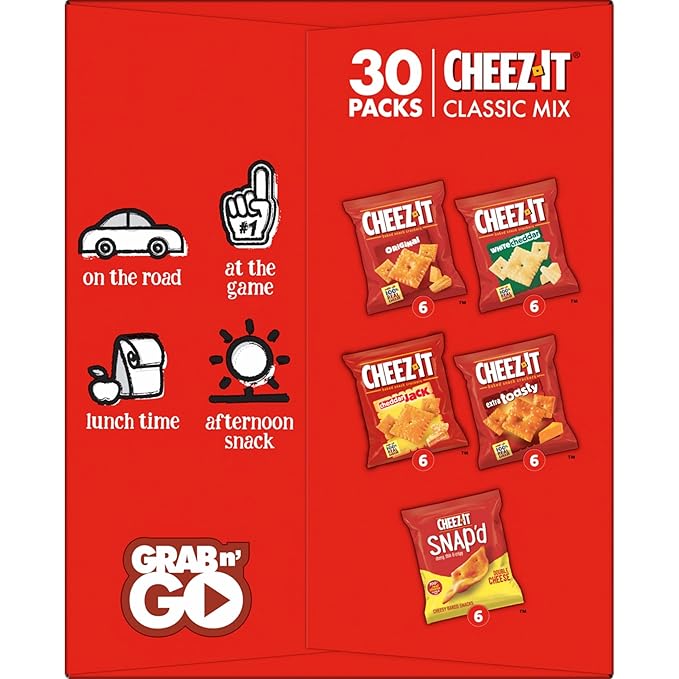 Cheez-It Cheese Crackers, Baked Snack Crackers, Office and Kids Snacks, Variety Pack, 28.74oz Box (30 Packs)