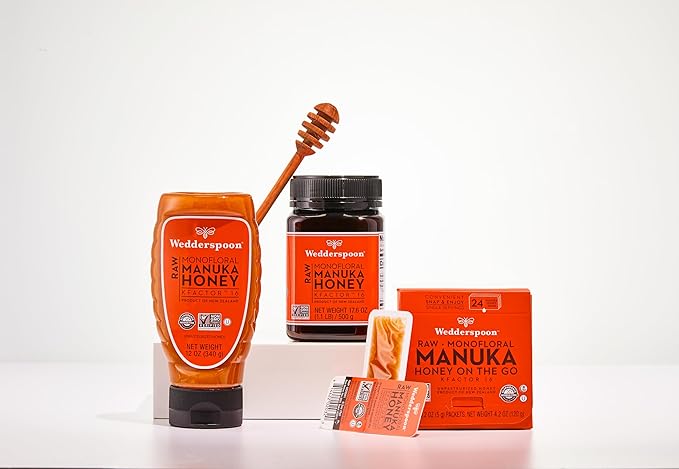 Wedderspoon Raw Premium Manuka Honey, KFactor 16, 17.6 Oz, Unpasteurized, Genuine New Zealand Honey, Traceable from Our Hives to Your Home