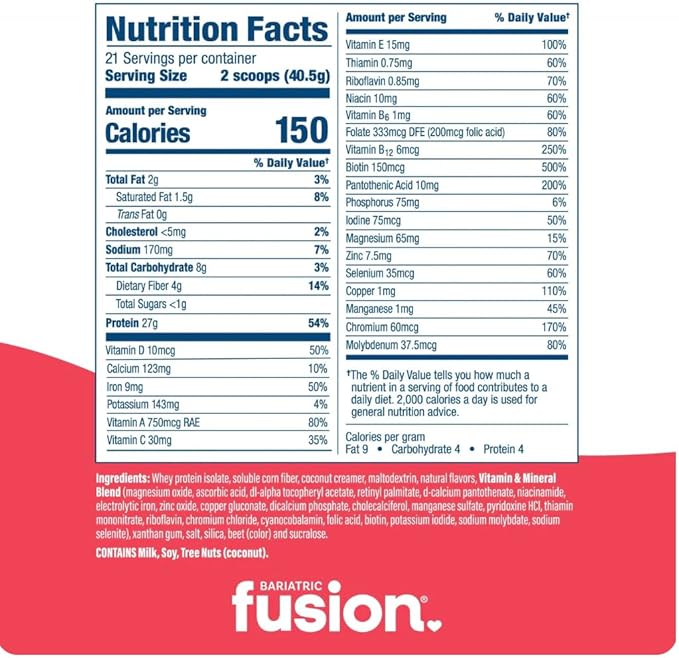 Bariatric Fusion Strawberry Banana Meal Replacement 27g Protein Powder, 21 Serving Tub for Bariatric Surgery Patients Including Gastric Bypass and Sleeve Gastrectomy - No Gluten, Aspartame or Sugar