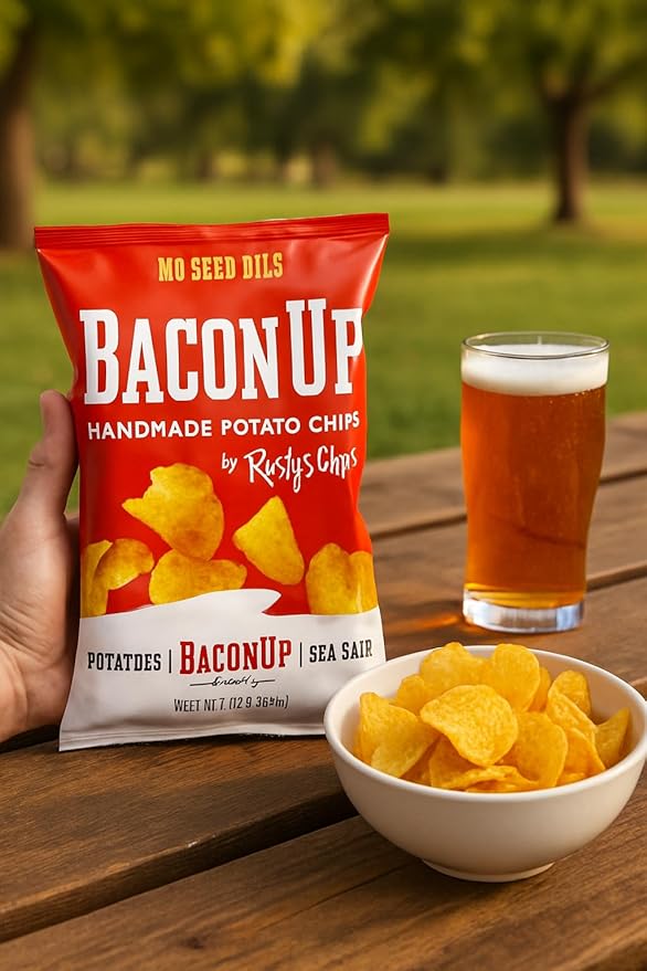 Bacon Up By Rusty's Chips, Handmade Healthy Chips, Sea Salt Potato Chips, No Seed Oils, Dairy Free Snack Pack, Gluten Free, No Preservatives, Non-GMO, 5 Ounces (6 Pack)