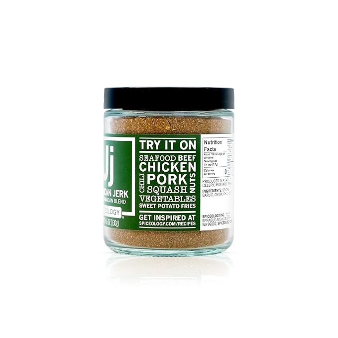 Spiceology - Jamaican Jerk Smoky Caribbean Rub - BBQ Rubs, Spice Blends and Seasonings - Use On: Seafood, Beef, Chicken, Pork, Chili, Squash, Nuts, Vegetables, and Sweet Potato Fries - 4.6 oz