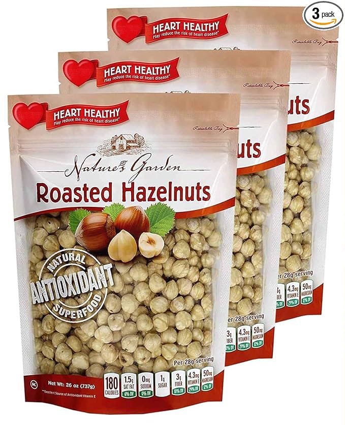 Nature?셲 Garden Roasted Hazelnuts - Whole Roasted, Raw Bulk, High Fiber, Kosher Certified, Cholesterol Free, Hazelnuts For Baking, Healthy Snack ??Bulk 26 Oz Bag (Pack of 3)