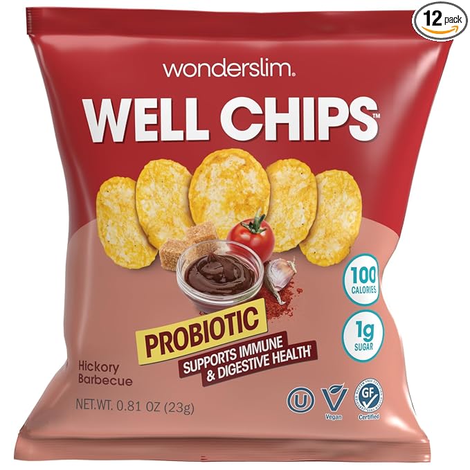 WonderSlim Potato Well Chips, Hickory Barbecue, With Probiotics & Immune Support, Vegan, Gluten Free (12ct)