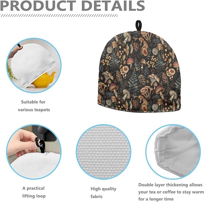 Mushroom Print Tea Cozy Cover Warmth Keep Tea Kettle Cover Teapot Cozy Tea Pot Cozies Heat Resistant Teapot Protector Home Kitchen Accessories D챕cor