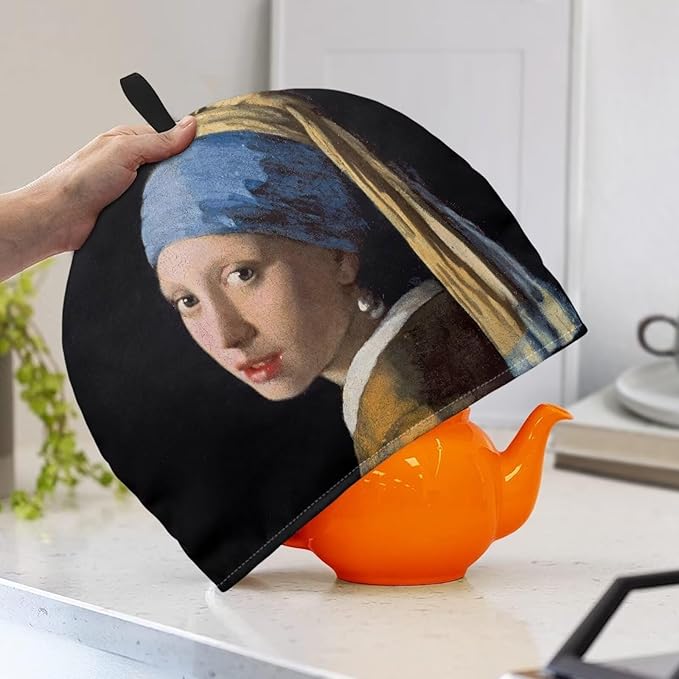 Tea Cozy The Girl with a Pearl Earring Teapot Covers Kitchen Kettle Dust Cover Tea Kettle Cover Breakfast Insulated Keep Warmer for Tea Pot Kitchen Decoration 竊뉰lack竊?"<div>