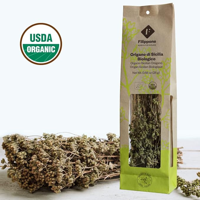 FILIPPONE - Organic Oregano Sprigs, 25 g (0.88 oz), Picked Fresh, Italian Dried Whole Oregano Stems, Freshly Grown in the Mountains of Sicily