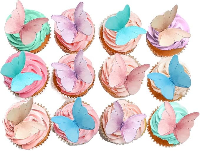 48 Pcs Edible Butterfly Cake Decorations Cupcake Toppers Decorations 5 Mixed Color Wafer Paper Butterfly Wedding Themed Party Birthday