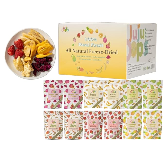 Juju-Oops Freeze-Dried Mixed Fruit 12 Bulk Packs | 1 Oz, Crunchy Healthy Snacks for Family, Holiday Gifts, Camping, Picnic, Party, Snacking with Low Calories| 100% All Natural Emergency Food, Non-GMO, No Sugar & Additives Added, Vegan, Gluten free